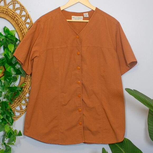 Rust Orange Short Sleeve Button Up Blouse Falls Creek 20W | Dark Autumn - Picture 6 of 7